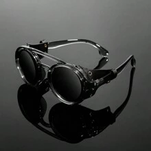 Gafas de estilo vintage de moda Steampunk resistentes al viento para montañismo, con montura redonda, gafas retro para hombres y mujeres con gafas laterales, ideales para ciclismo, motociclismo, y actividades al aire libre como la playa, vacaciones y viajes. (Estuche de gafas no incluido)
