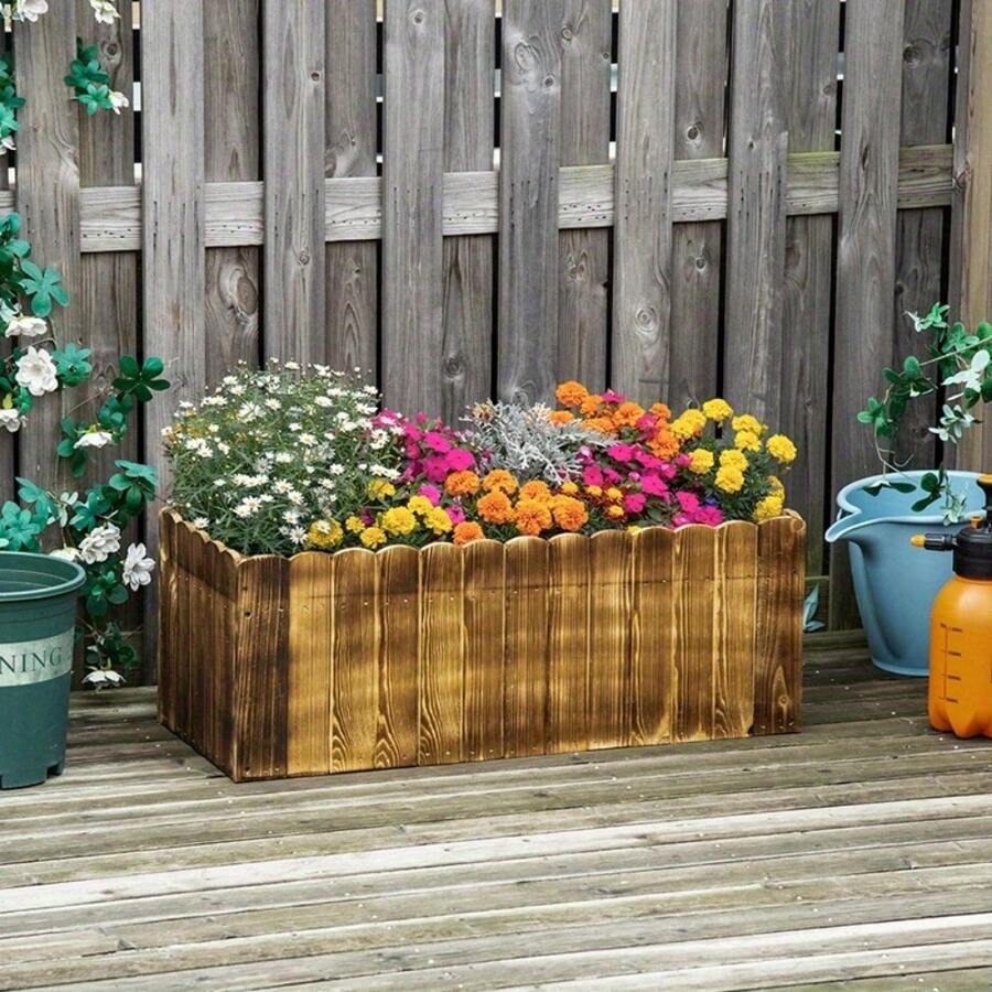 70L Raised Garden Bed, Wooden Rectangle Planter Box, Outdoor Herb