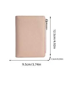 BATSIOE Ví ngắn thời trang mới cho nữ, lớp lót họa tiết tăm/vải, siêu mỏng, bền, có khóa kéo đựng tiền xu và khe cắm thẻ - Màu be - Xem 6