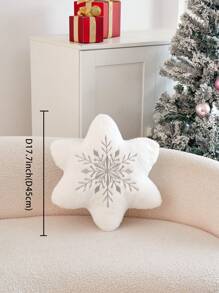 1pc Christmas Faux Fur Silver Asymmetrical Snowflake Embroidered Throw Pillow Cover, Suitable For Indoor Decor, Christmas Decorative Cushion Cover, Pillow Insert Not Included