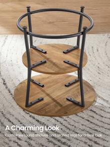 VASAGLE Side Table, Round End Table With 2 Shelves For Living Room, Bedroom, Small Table With Steel Frame For Smaller Spaces - Rust Brown - View 6
