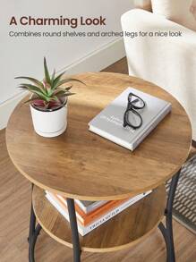 VASAGLE Side Table, Round End Table With 2 Shelves For Living Room, Bedroom, Small Table With Steel Frame For Smaller Spaces - Rust Brown - View 5
