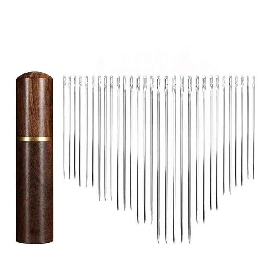 30Pcs SelfThreading Needle Set With Wooden Storage Case Easy Hand