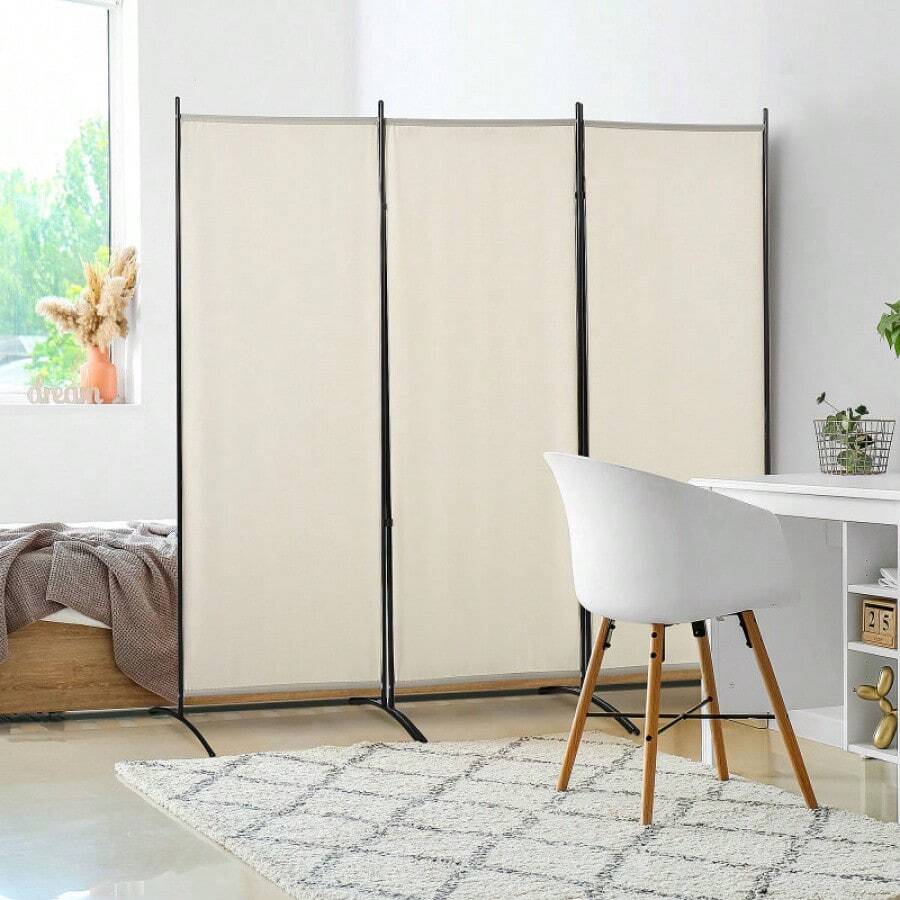 HOMCOM 6' 3 Panel Room Divider, Indoor Privacy Screen For Home, Beige - Apricot - View 1
