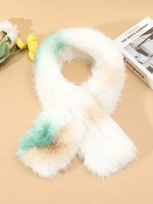 新款秋冬套装：毛绒蓬松边饰连帽帽和围巾，毛绒拼色布，涤纶，温暖休闲设计，适合女性 - 彩色 - 查看 3