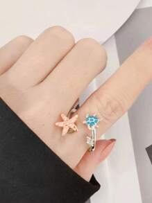 1 件欧美时尚优雅海洋系列海龟开口戒指，适合夏日海滩度假 - 彩色 - 查看 8