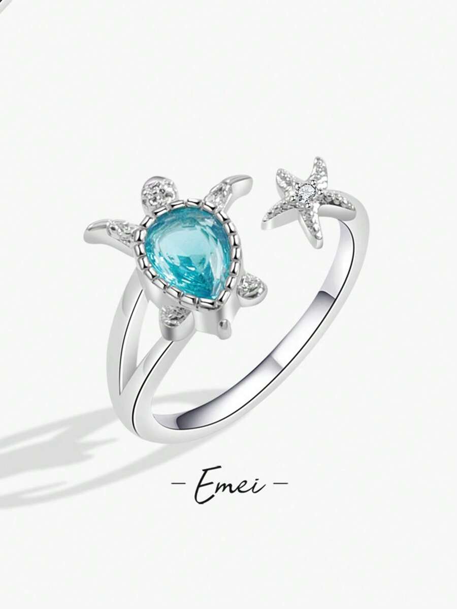 1 件欧美时尚优雅海洋系列海龟开口戒指，适合夏日海滩度假 - 彩色 - 查看 1