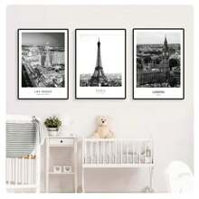1 件现代纽约伦敦巴黎城市墙艺术风景海报和印刷品黑白图片适用于客厅家居装饰，无框架 - 黑與白 - 查看 1