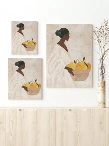 1/3 szt. Nieoprawione płótno plakat ścienny przedstawiający eleganckie afrykańskie postacie: kobietę z koszem owoców i dwie siedzące kobiety w środowisku pustynnym z kaktusem