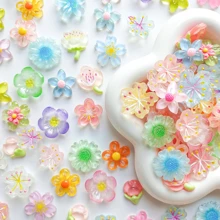 10/20/30件可愛彩色透明花朵樹脂吊墜飾品，雛菊、扶桑花、櫻花，DIY珠寶製作配件，髮飾，剪貼簿珠寶製作吊墜飾品，隨機顏色與款式 - 可愛的花朵系列 - 查看 2