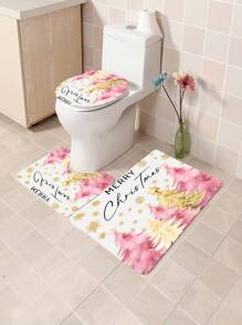 Bộ rèm tắm hình cây thông Noel màu hồng 1/4 chiếc, rèm tắm chống thấm nước có 12 móc, thảm nhà tắm, thảm hình chữ U cho bồn cầu, nắp bồn cầu, vách ngăn phòng tắm, phụ kiện phòng tắm, đồ trang trí phòng tắm, trang trí mùa thu trở lại trường học - Nhiều màu - Xem 7