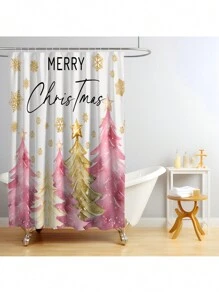 Bộ rèm tắm hình cây thông Noel màu hồng 1/4 chiếc, rèm tắm chống thấm nước có 12 móc, thảm nhà tắm, thảm hình chữ U cho bồn cầu, nắp bồn cầu, vách ngăn phòng tắm, phụ kiện phòng tắm, đồ trang trí phòng tắm, trang trí mùa thu trở lại trường học - Nhiều màu - Xem 5