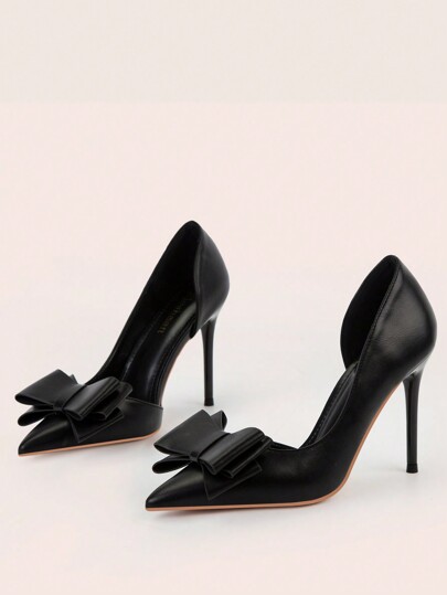 Fashionable Minimalist Sexy Stiletto Ultra High Heel Pointed Toe Slimming Side Hollow Bow Design Lady High Heel Shoes