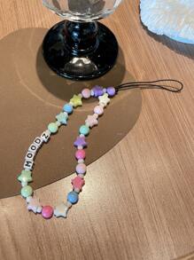 定制彩色混合星珠和字母珠吊饰手机挂绳，可定制姓名、口号、地点、日期，适合生日、周年纪念日、礼物、日常佩戴 - 彩色 - 查看 7