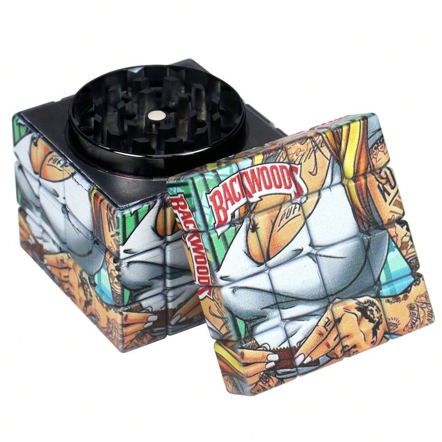 Square 60mm 4-Layer Creative Pattern Metal Grinder