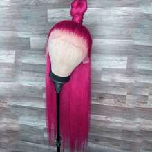 Hot Pink Lace Front Wigs For Women 26 Inch Long Silky Straight Red Glueless Hair Replacement Wigs Soft Fiber Synthetic Lace Front Wigs For Daily Party Cosplay Use - 紅色 - 查看 5