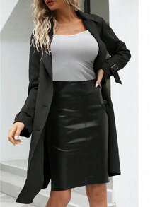 Womens Faux Suede Leather Jacket Fall And Winter Fashion Long Trench Coat, Lightweight Windbreaker - 黑色 - 查看 4
