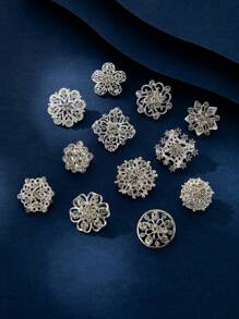 Bộ 12 trâm cài áo bằng hợp kim đính đá hoa nhiều màu, phong cách tối giản thời trang để đeo hàng ngày, phụ kiện ghim ngực cho áo khoác, áo khoác - Nhiều màu - Xem 6