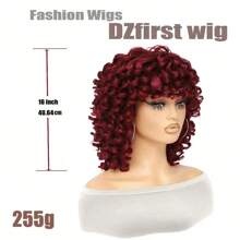 DZfirst Tóc giả xoăn đỏ Aine 16 inch có mái, chất liệu sợi tổng hợp chịu nhiệt, thích hợp cho Halloween và Giáng sinh. - Màu Đỏ Sâu - Xem 6