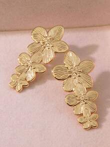 1 对 18K 镀层不锈钢花卉耳环，时尚高端，适合女性，适合派对、约会和工作场所 - 金黃色 - 查看 4