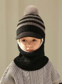 Pasamontañas infantil con temática de dibujos animados - 1 paquete, tela de punto de poliéster, gorro de invierno liviano lavable a mano con protección para las orejas, multicolor a rayas para senderismo, uso estacional de otoño/invierno para niños de 3 a 14 años - A - Ver 12