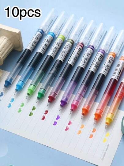 10pcs/12pcs Mixed Color Gel Pen, Simple Portable Gel Rollerball Pen For Office, School, Student Back To School