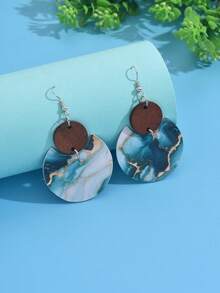 1 Cặp Bông tai đá cẩm thạch cát chảy kết cấu tự nhiên cắm trại ngoài trời phong cảnh thiên nhiên cực quang quà tặng cho bạn bè và gia đình, đi bộ đường dài - bông tai da - Xem 4