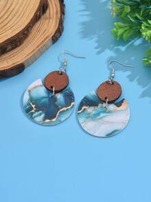 1 Cặp Bông tai đá cẩm thạch cát chảy kết cấu tự nhiên cắm trại ngoài trời phong cảnh thiên nhiên cực quang quà tặng cho bạn bè và gia đình, đi bộ đường dài - bông tai da - Xem 2