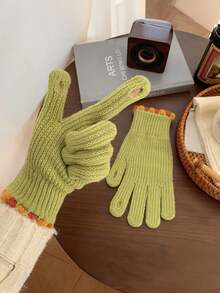 1双可爱露指针织手套纯色触屏保暖防风骑行手套男女皆宜可作为礼物 - 均碼 - 查看 7