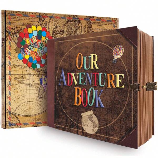 OUR ADVENTURE BOOK Adventure Book Scrapbook Photo Album Retro Style Embossed Letter Cover Travel Diary Journal Scrap Book Kit For Couples,Memory Book For Anniversary Wedding,Valentines Day Gifts