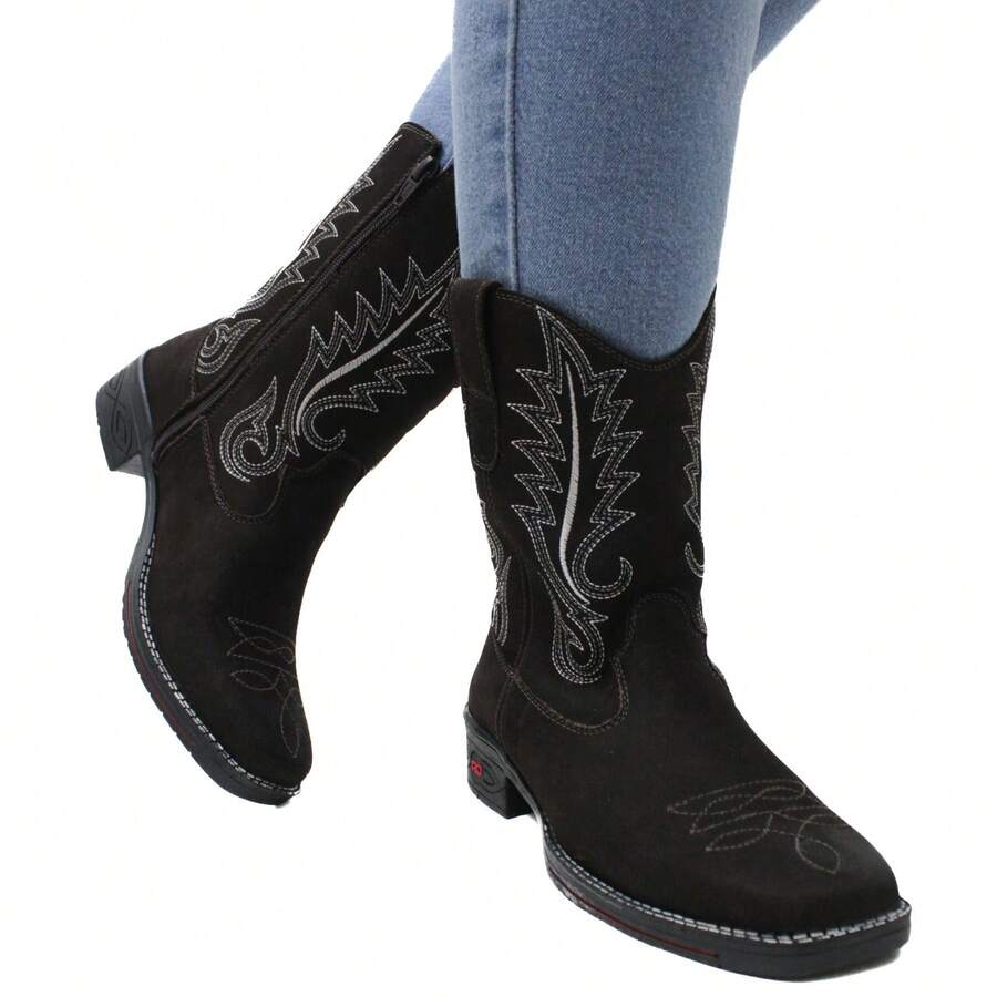 Women's Chelsea Boots In Leather, Texan Fashion, Country Riding - Rỉ Nâu - Xem 1