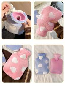1pc 500ml/1000ml Soft Plush Hot Water Bottle Bag With PVC Liner, For Heating Pad, Neck, Back, Shoulder, Leg And Period Cramps Relief (Due To Different Batches, The Lines And Colors Of The Inner Liner May Vary. We Apologize For Any Inconvenience Caused.)