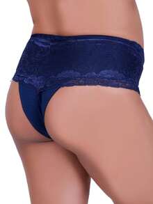 Cotton Girdle With Lace Detail Karen High-Rise Shaping Cotton Panties - Azul Marino - Ver 2