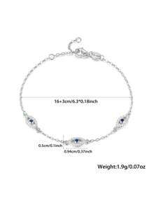 1 chiếc vòng tay bạc Sterling 925 đính đá Cubic Zirconia mắt quỷ thời trang, vòng tay thời trang sang trọng & thanh lịch, quà tặng cho phụ nữ/bé gái, ngày lễ tình nhân, sinh nhật - Bạc - Xem 6
