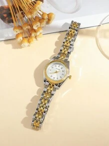 （女孩）简约高颜值时尚水钻圆点刻度表盘钢表带石英表，适合生日礼物，光棍节 1 件/套 - 彩色 - 查看 4