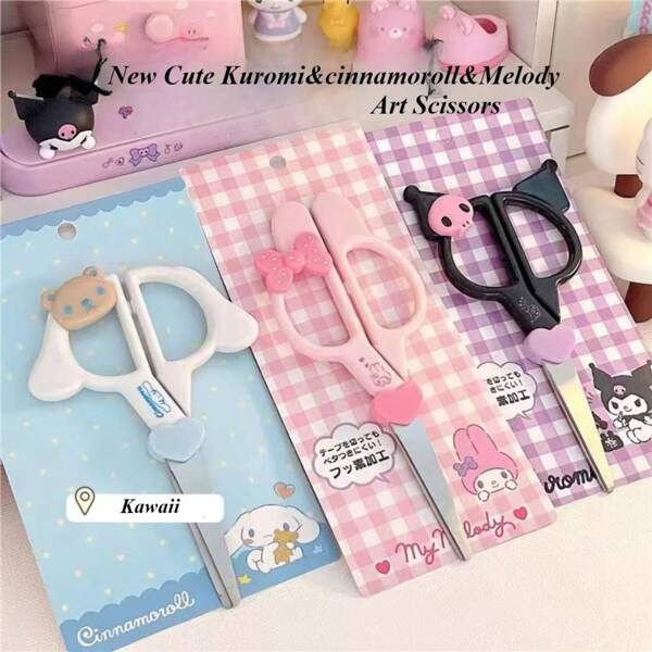 Sanrio Nuevas tijeras de arte lindas hechas a mano estilo Kawaii, útiles de oficina y regalos
