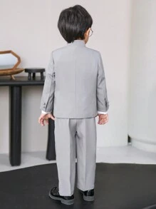 2 件套年轻男孩正式西装外套 + 裤子套装，表演服，花童服，适合婚礼、学校典礼、秋季 - 灰色 - 查看 5