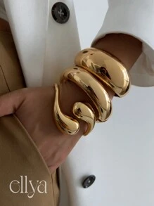 1 件时尚欧美几何金属水滴蛇形袖口手链，复古简约朋克开口手镯，超厚珠宝，适合女性日常佩戴、节日礼物、派对/宴会装饰 - 金黃色 - 查看 2