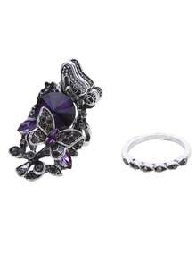 2 chiếc nhẫn xếp chồng tinh tế - Bộ cô dâu đính đá Zirconia màu nước khảm, tùy chọn màu tím/xanh lam, hoàn hảo cho trang phục hàng ngày và trang trí Halloween, phụ kiện thanh lịch cho phụ nữ - Nhiều màu - Xem 8