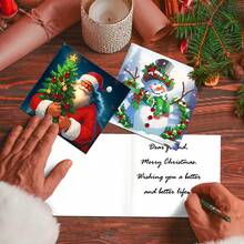 Bộ dụng cụ tự làm tranh kim cương 5D 12 chiếc, Thiệp chúc mừng nghệ thuật kim cương tròn với chủ đề mùa đông và Giáng sinh, có họa tiết vẹt và cú, đồ thủ công khảm thủ công, lý tưởng để chúc phúc cho những người thân yêu vào các ngày lễ và sinh nhật - Nhiều màu - Xem 4