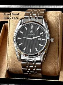 Pablo Raez 1 件男士手表顶级全新豪华 SUS304 不锈钢防水简约日历时钟男士纯金属钢休闲时尚石英表黑色表盘带日期栏简约刻度高级重型商务腕表适合日常使用送给父亲或男性朋友的礼物