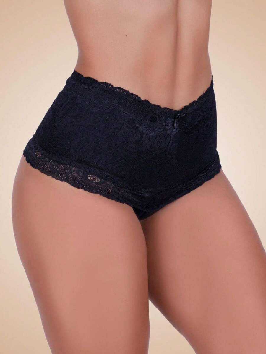 Cotton Girdle With Lace Detail Karen High-Rise Shaping Cotton Panties - màu đen - Xem 1
