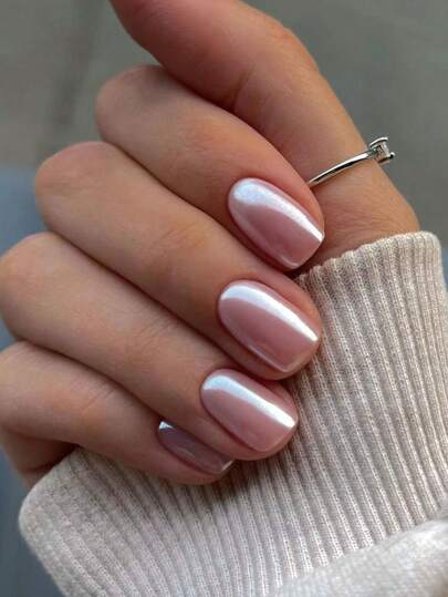 24 pezzi Stile Y2K Unghie finte quadrate corte in metallo cromato lucido, set di unghie artificiali con effetto olografico, glitter, polvere, specchio, perle, adatto per uso quotidiano e feste, contiene 1 colla gel e 1 lima per unghie, per donne e ragazze