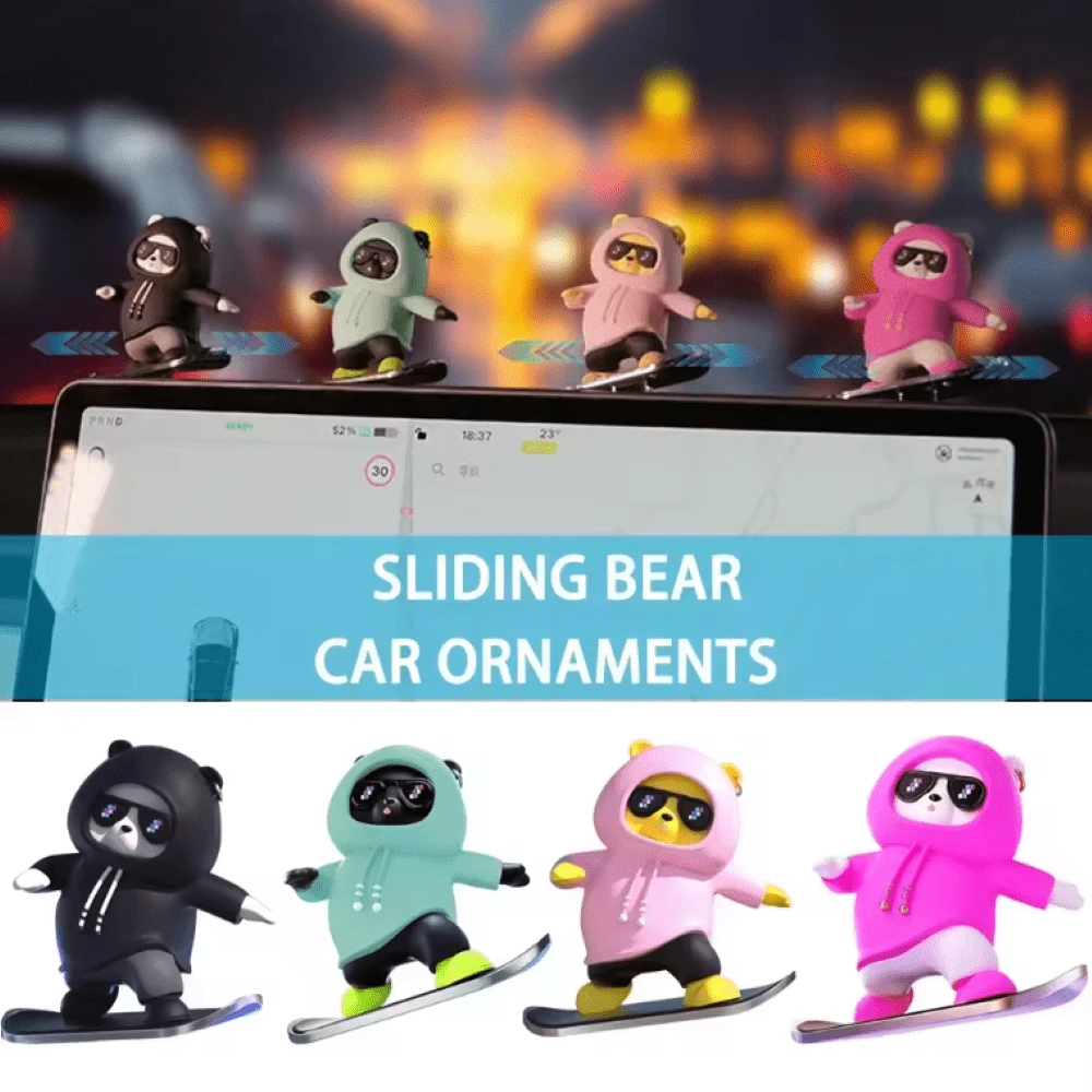 1pc Cute Wiggly Bear Car Dashboard Decoration, Sliding Cartoon Bear