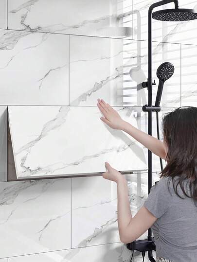 10PCS/1.8㎡ Marble Peel And Stick Waterproof Wall Panels (19.4 Sq. Ft. Coverage) - Heat-Resistant Backsplash Tile, PVC Wall Panels For Kitchen, Bathrooms, Living Rooms, Bedrooms, And TV Walls (Not Real Tile)