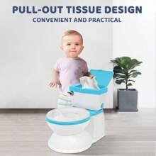 Large Toddler Potty Training Toilet Seat - Potties With Realistic Flush Sounds, Flip-Up Seat, Storage Bin, Toilet Paper Holder, And Removable Training Seat  Removable Pot, Toddler Potty Seat With Storage Tank And Toilet Paper Holder For Kids 1-3 Years Old, Blue/Pink/Grey - 藍色 - 查看 3