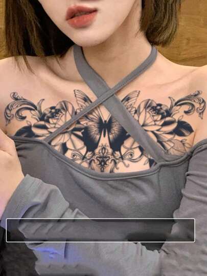 1-3pcs Waterproof Temporary Tattoo For Women, Sensitive Areas Like Abdomen & Chest, Floral Design, Lasting, Non-Reflective, Herbal, Suitable For Those Who Don't Want Painful Tattoos, Waterproof & Scratch-Resistant, Realistic Effect