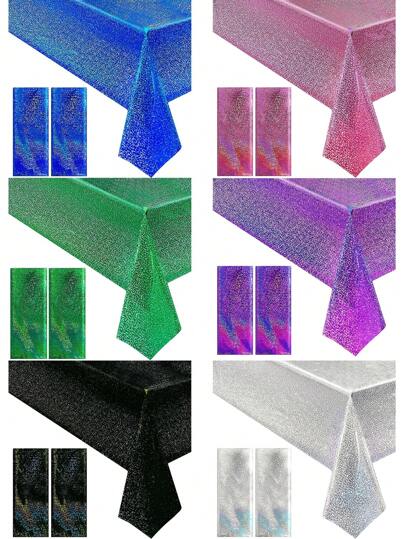 2 Pcs Pink Holographic Laser Tablecloths, Hot Pink Shiny Plastic Table Covers, 54" X 108" Foil Disposable Rectangle Table Cloths For Birthday Party Wedding Anniversary Bachelorette Table Decor