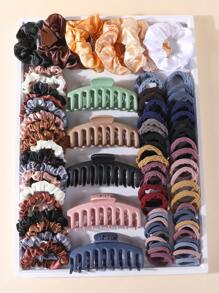 143 件女孩发饰套装，中性色丝滑发圈，无缝马尾辫夹，多种发圈，弹性发带，发圈，大哑光香蕉夹，强力定型下巴夹，发夹，日常使用发饰 - 彩色 - 查看 2