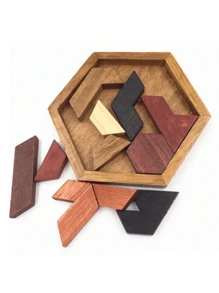 1 PC Hexagonal Wooden Geometric Puzzle, Children's Educational Toy, Birthday Gift, Christmas Gift, Jigsaw Puzzle Games, Brain Burning Games, Christmas Presents,Christmas,Wooden Toys,Puzzle,Kids Games,Wood Puzzles,Wood Burning - Brown - View 2